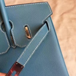 Replica Hermes Blue Gray Birkin 30 Palladium Hardware Bag