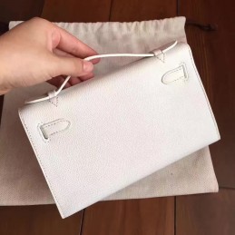 Replica Hermes White Kelly Pochette Clutch Gold Hardware Bag