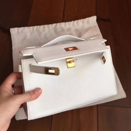 Replica Hermes White Kelly Pochette Clutch Gold Hardware Bag