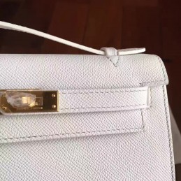 Replica Hermes White Kelly Pochette Clutch Gold Hardware Bag