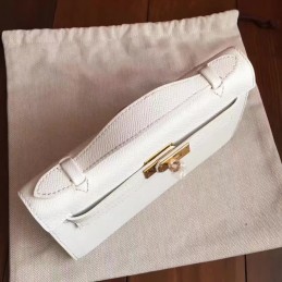Replica Hermes White Kelly Pochette Clutch Gold Hardware Bag