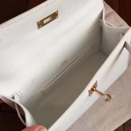 Replica Hermes White Kelly Pochette Clutch Gold Hardware Bag