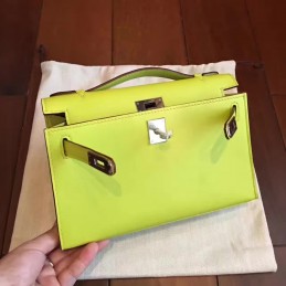 Replica Hermes Lime Green Kelly Pochette Palladium Hardware Bag