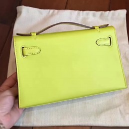 Replica Hermes Lime Green Kelly Pochette Palladium Hardware Bag