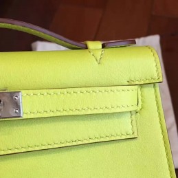 Replica Hermes Lime Green Kelly Pochette Palladium Hardware Bag