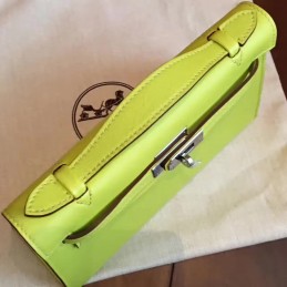 Replica Hermes Lime Green Kelly Pochette Palladium Hardware Bag