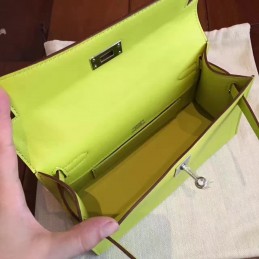Replica Hermes Lime Green Kelly Pochette Palladium Hardware Bag