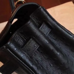 Replica Hermes Black Ostrich Leather Kelly 32 Gold Hardware Bag