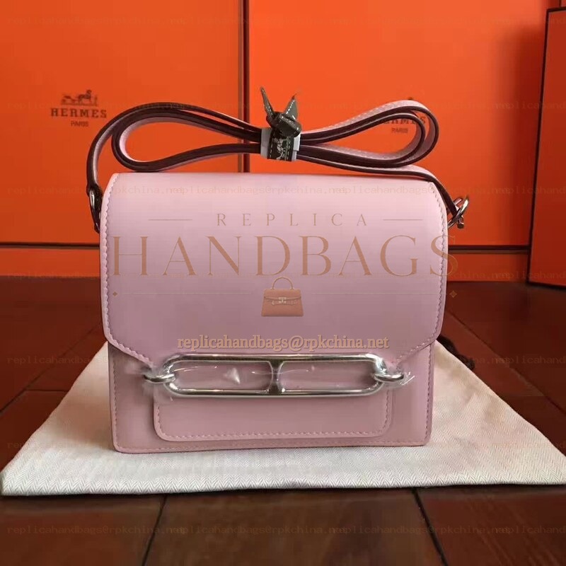 Replica Hermes Light Pink Roulis 18 Bag Palladium Chain