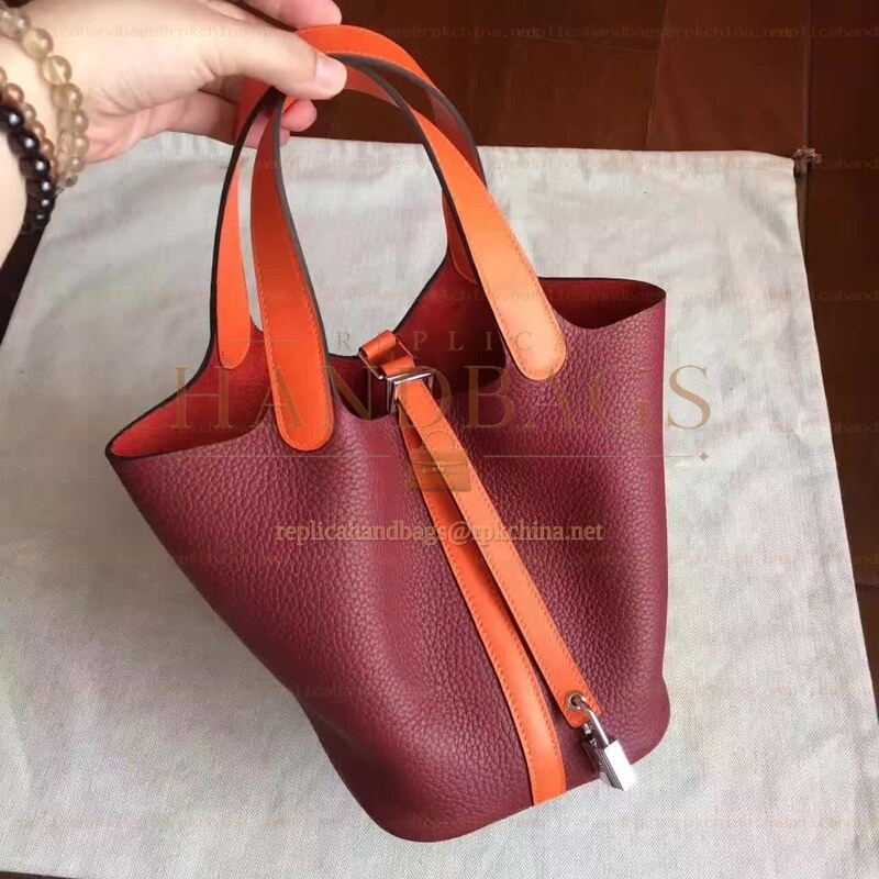 Replica Hermes Red Tan Picotin Lock 13 Bag
