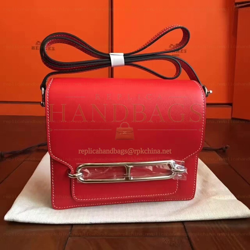 Replica Hermes Red Tan Roulis 18 Smooth Leather Bag