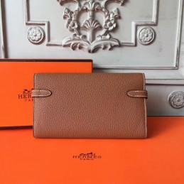 Replica Hermes Brown Pebbled Kelly Wallet Silver Hardware