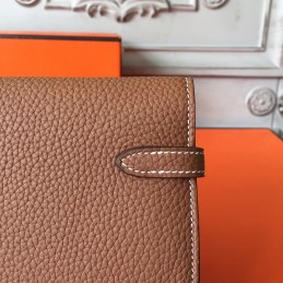 Replica Hermes Brown Pebbled Kelly Wallet Silver Hardware