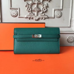 Replica Hermes Teal Green Kelly Wallet Silver Hardware