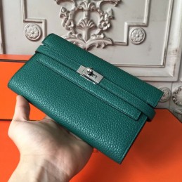 Replica Hermes Teal Green Kelly Wallet Silver Hardware