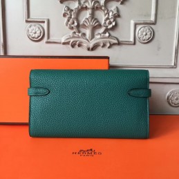 Replica Hermes Teal Green Kelly Wallet Silver Hardware
