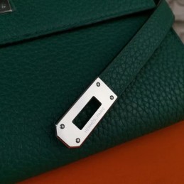 Replica Hermes Teal Green Kelly Wallet Silver Hardware