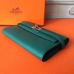 Replica Hermes Teal Green Kelly Wallet Silver Hardware