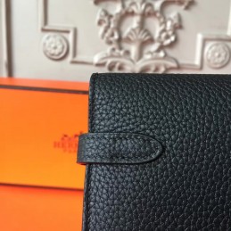 Replica Hermes Black Pebbled Kelly Wallet Silver Hardware