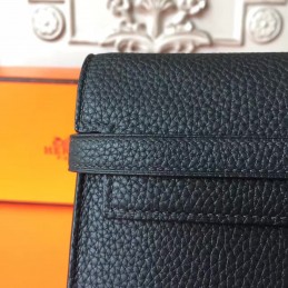 Replica Hermes Black Pebbled Kelly Wallet Silver Hardware