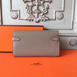Replica Hermes Gray Pebbled Kelly Wallet Silver Hardware