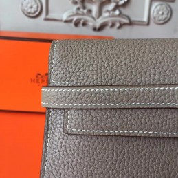 Replica Hermes Gray Pebbled Kelly Wallet Silver Hardware