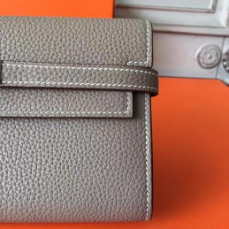 Replica Hermes Gray Pebbled Kelly Wallet Silver Hardware