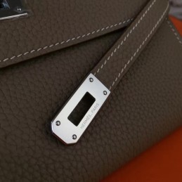Replica Hermes Gray Pebbled Kelly Wallet Silver Hardware