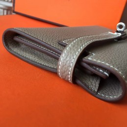 Replica Hermes Gray Pebbled Kelly Wallet Silver Hardware