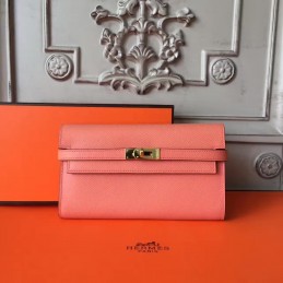 Replica Hermes Coral Pink Kelly Wallet Gold Hardware