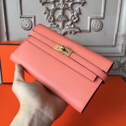 Replica Hermes Coral Pink Kelly Wallet Gold Hardware