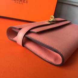 Replica Hermes Coral Pink Kelly Wallet Gold Hardware
