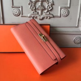 Replica Hermes Coral Pink Kelly Wallet Gold Hardware