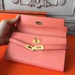 Replica Hermes Coral Pink Kelly Wallet Gold Hardware