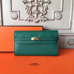 Replica Hermes Green Kelly Wallet Gold Hardware