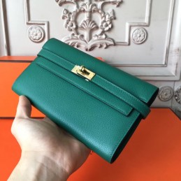 Replica Hermes Green Kelly Wallet Gold Hardware