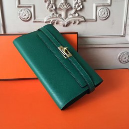 Replica Hermes Green Kelly Wallet Gold Hardware