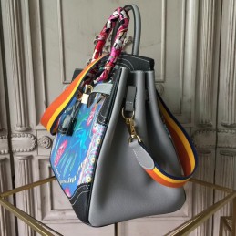 Replica Hermes Black Blue Multicolor Print Birkin 35 Bag