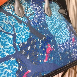 Replica Hermes Black Blue Multicolor Print Birkin 35 Bag