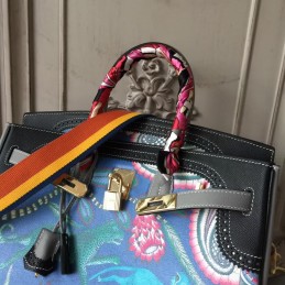 Replica Hermes Black Blue Multicolor Print Birkin 35 Bag