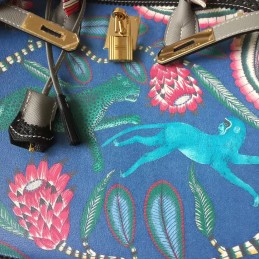 Replica Hermes Black Blue Multicolor Print Birkin 35 Bag