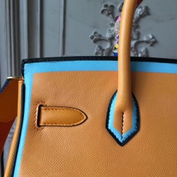 Replica Hermes Yellow Blue Birkin 30 Shoulder Strap Bag