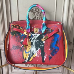 Replica Hermes Red Print Birkin 35 Bag