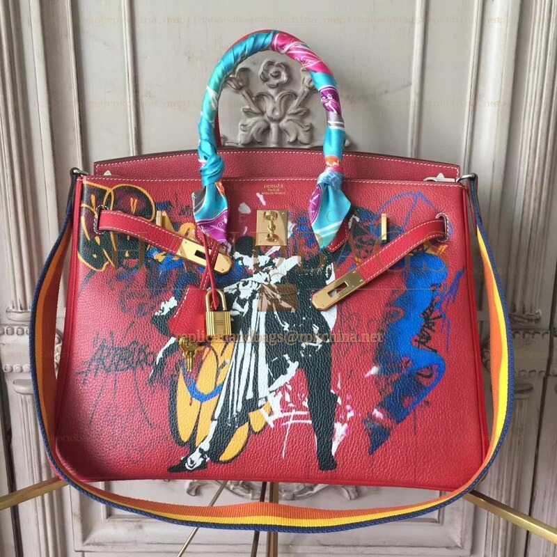Replica Hermes Red Print Birkin 35 Bag