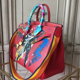 Replica Hermes Red Print Birkin 35 Bag