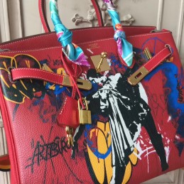 Replica Hermes Red Print Birkin 35 Bag