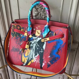 Replica Hermes Red Print Birkin 35 Bag
