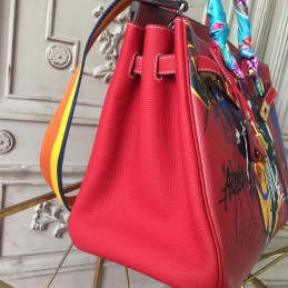 Replica Hermes Red Print Birkin 35 Bag