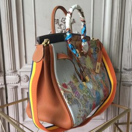 Replica Hermes White Multicolor Print Birkin 35 Bag