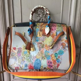 Replica Hermes White Multicolor Print Birkin 35 Bag